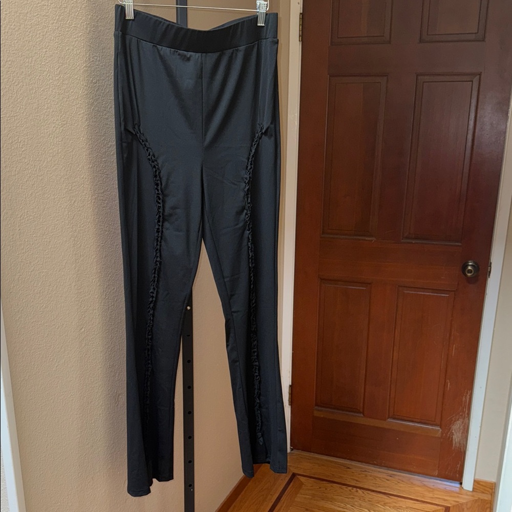 Disturbia Goth Open Weave Braided Black Flare Poly Blend Pants Women’s Size L